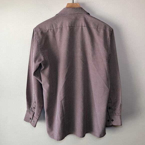PEDS Paierdansen Men's Long Sleeve Gingham Print Dress Shirt Maroon Red Size 16 - Picture 5 of 5